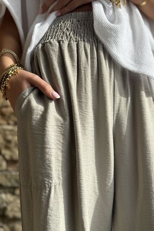 Basso Shirring Wide Leg Pant Taupe
